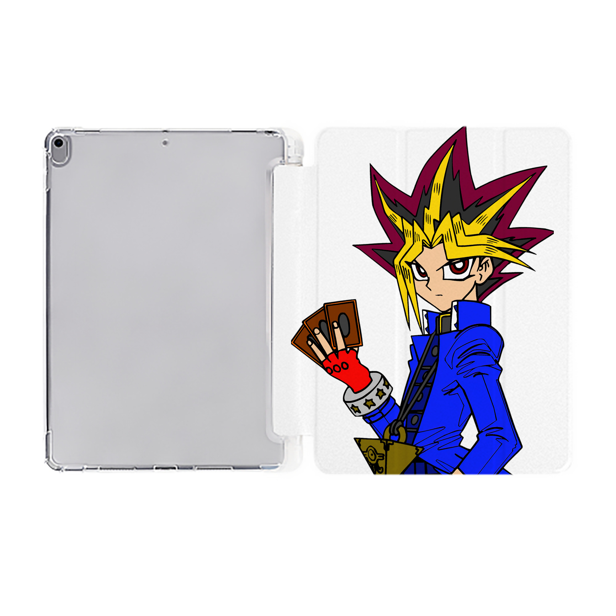 （画像用） 遊☆戯☆王 Yu-Gi-Oh! IPad ケース ペン収納付き 三つ折りスタンド PUレザー×シリコン 対応機種9.5/10.5/10.9インチ